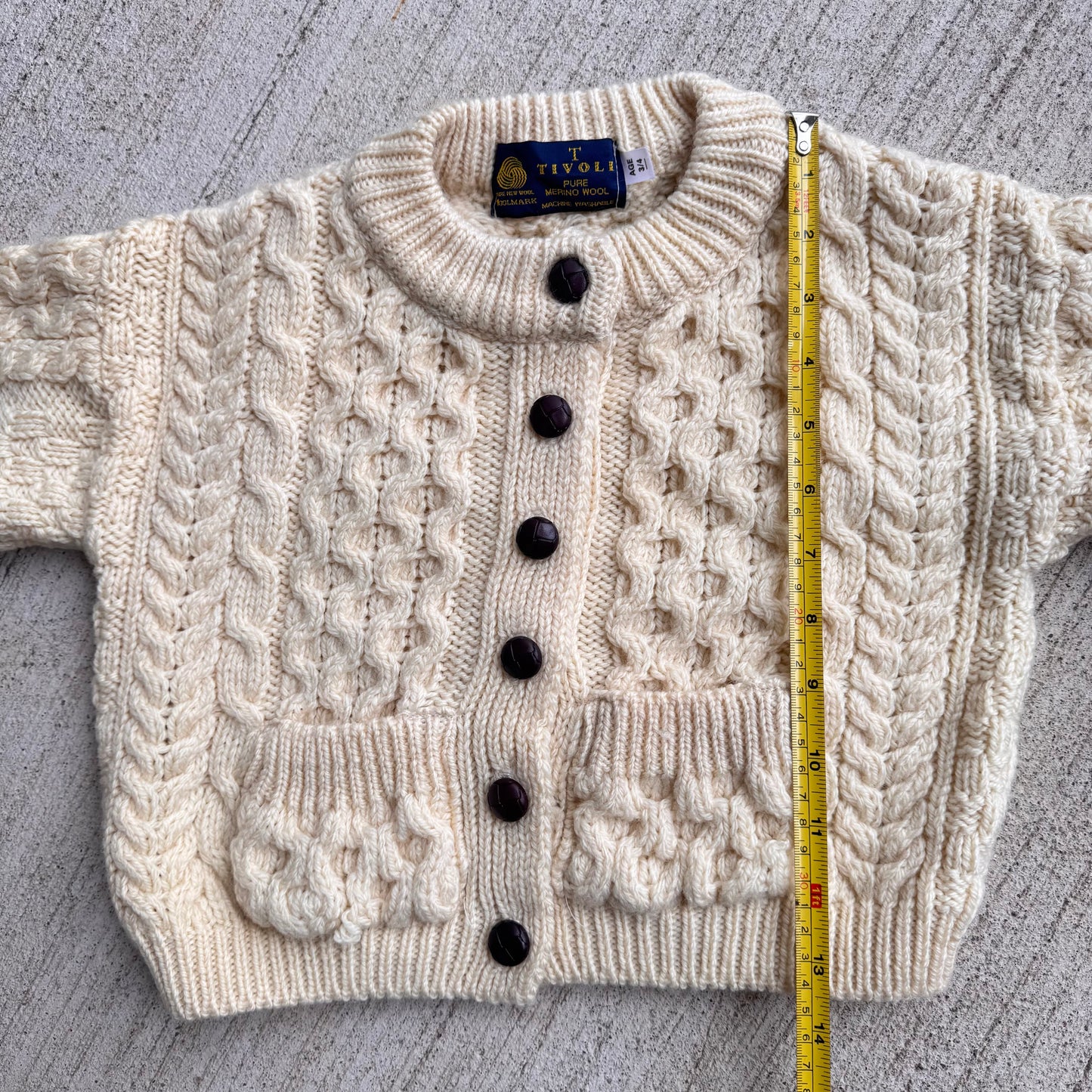 Kids Toddler Vintage Tivoli Wool Cream Cardigan With Pockets 3Y 4Y