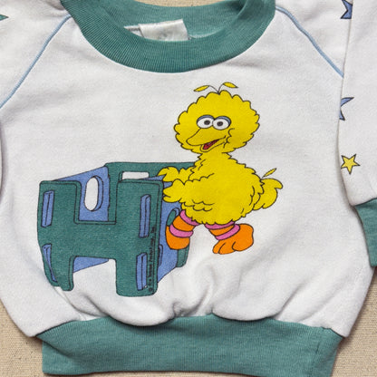 80s Kids Infant Vintage Sesame Street Big Bird Star Pattern Raglan Sleeve Sweatshirt / 6m 9m 12m