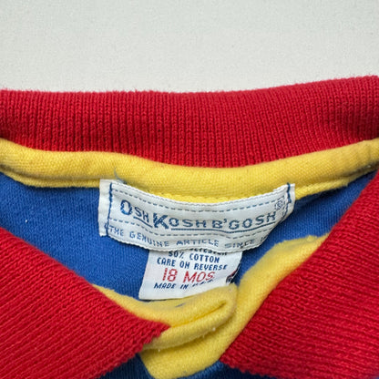 90s Kids Toddler Vintage Oshkosh B’Gosh Blue Yellow Red Golf Top / 18m/Made in USA