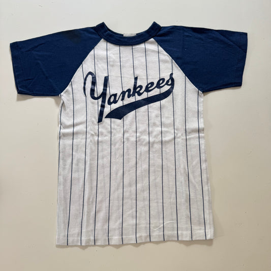 80s Kids Vintage MLB New York Yankees Striped Navy White Short Sleeve T-Shirt Made In USA M 10Y 11Y 12Y