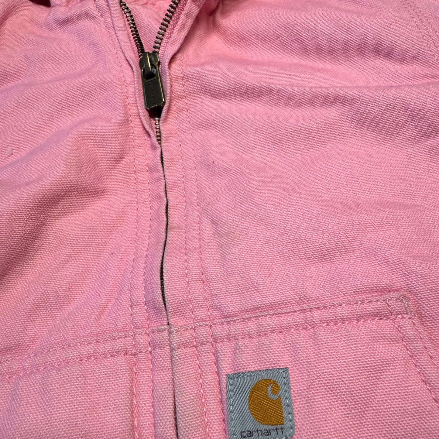 2000s Kids Vintage Pink Carhartt Zip Hooded Fleece Lined Jacket XS 6Y