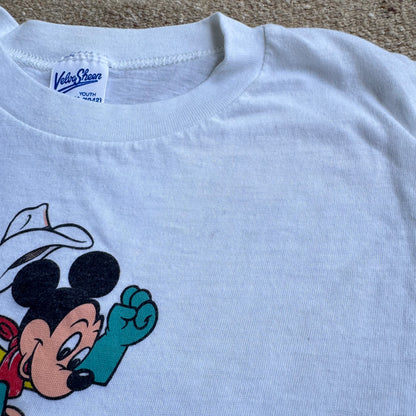 80s 90s Kids Mickey Cowboy Omak Single Stitch White T-Shirt M 10-12T Baby Tee Made In USA