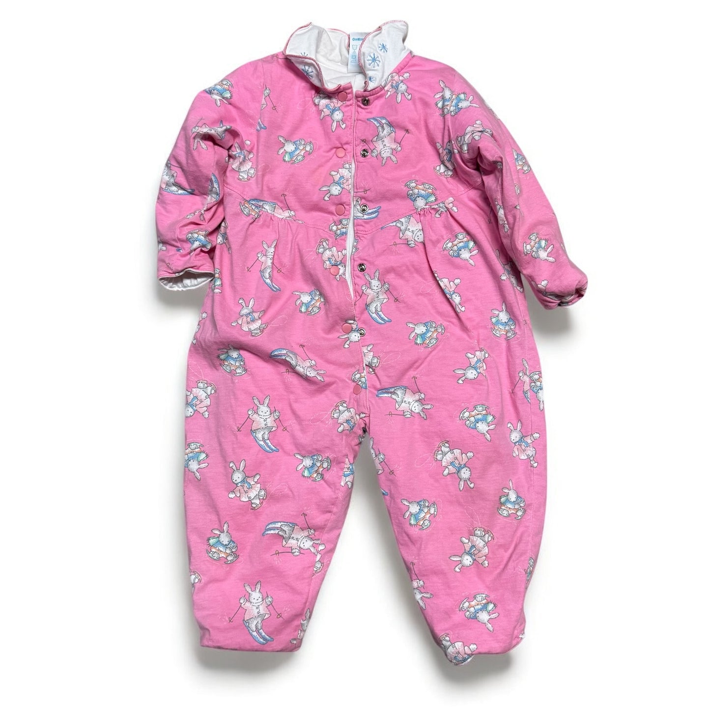 90s Kids Baby Vintage Oshkosh B’Gosh Bunny AOP Print Thick Lined Winter Onesie Romper Longsleeve Cotton Top / 18m/