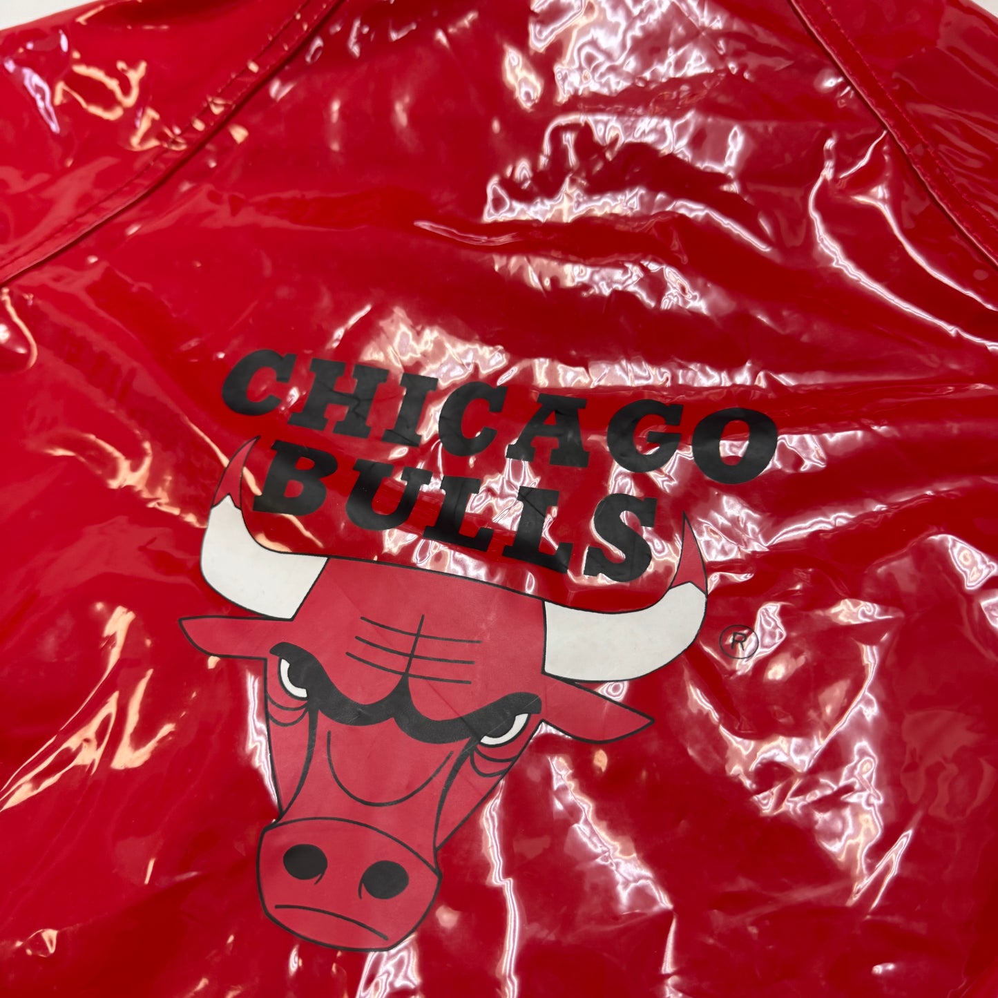 90s Kids Vintage Red NBA Chicago Bulls Hooded Rain Long Coat With Pockets 5Y 6Y