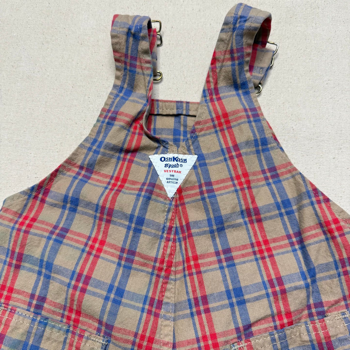 90s Kids Toddler Vintage Oshkosh Bgosh Brown Plaid Cotton Shortall / 2T 3T