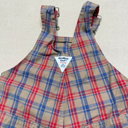 90s Kids Toddler Vintage Oshkosh Bgosh Brown Plaid Cotton Shortall / 2T 3T