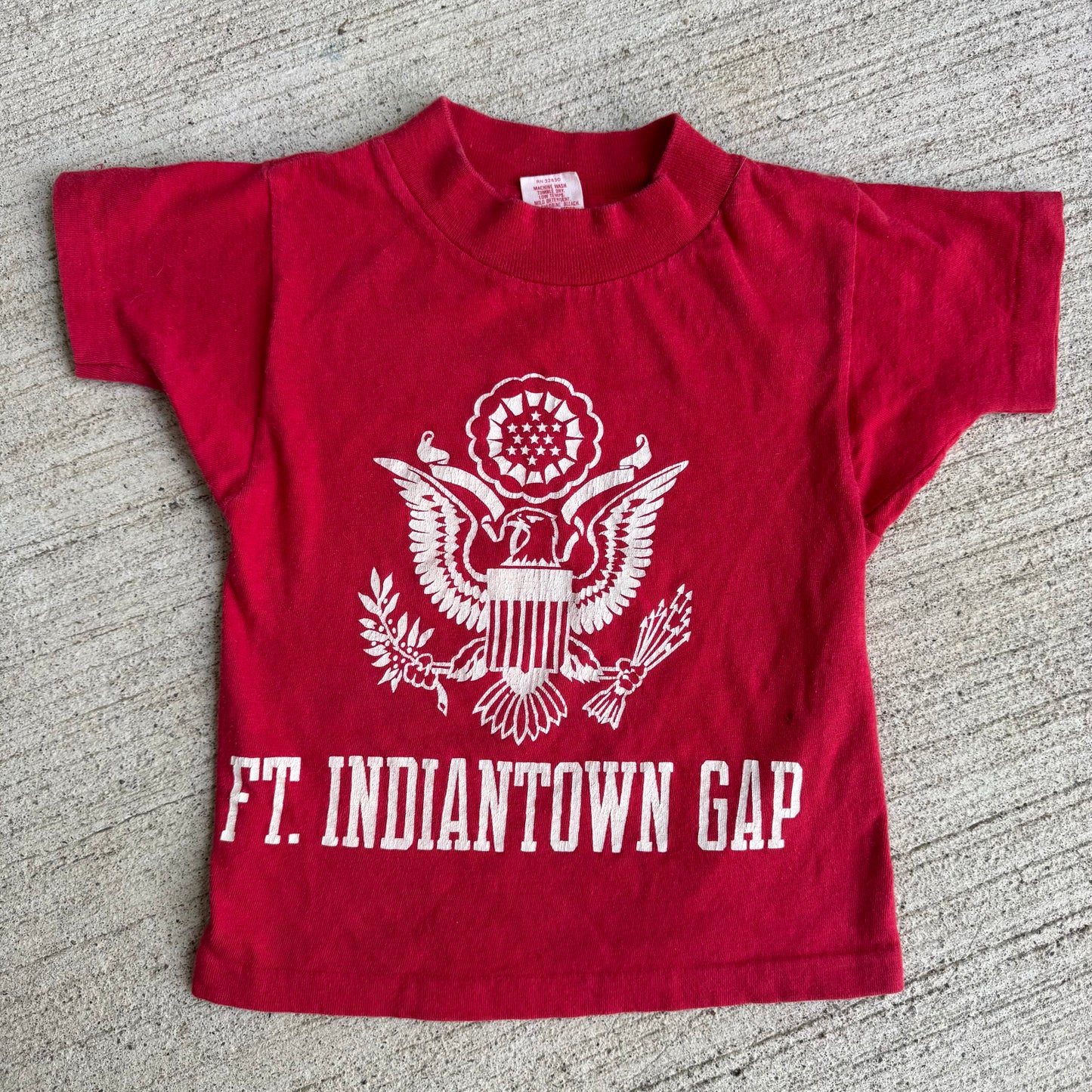 70s Kids Toddler Vintage Red Ft. Indiantown Gap Military Single Stitch Short Sleeve T-Shirt XS 2T 3T 4T Made in USA