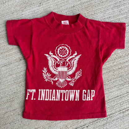 70s Kids Toddler Vintage Red Ft. Indiantown Gap Military Single Stitch Short Sleeve T-Shirt XS 2T 3T 4T Made in USA