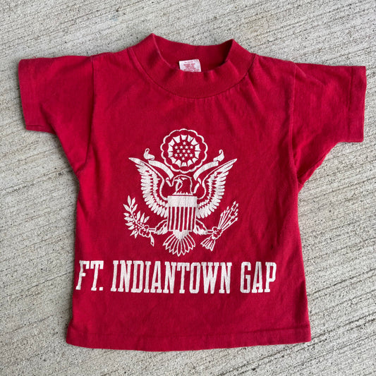 70s Kids Toddler Vintage Red Ft. Indiantown Gap Military Single Stitch Short Sleeve T-Shirt XS 2T 3T 4T Made in USA