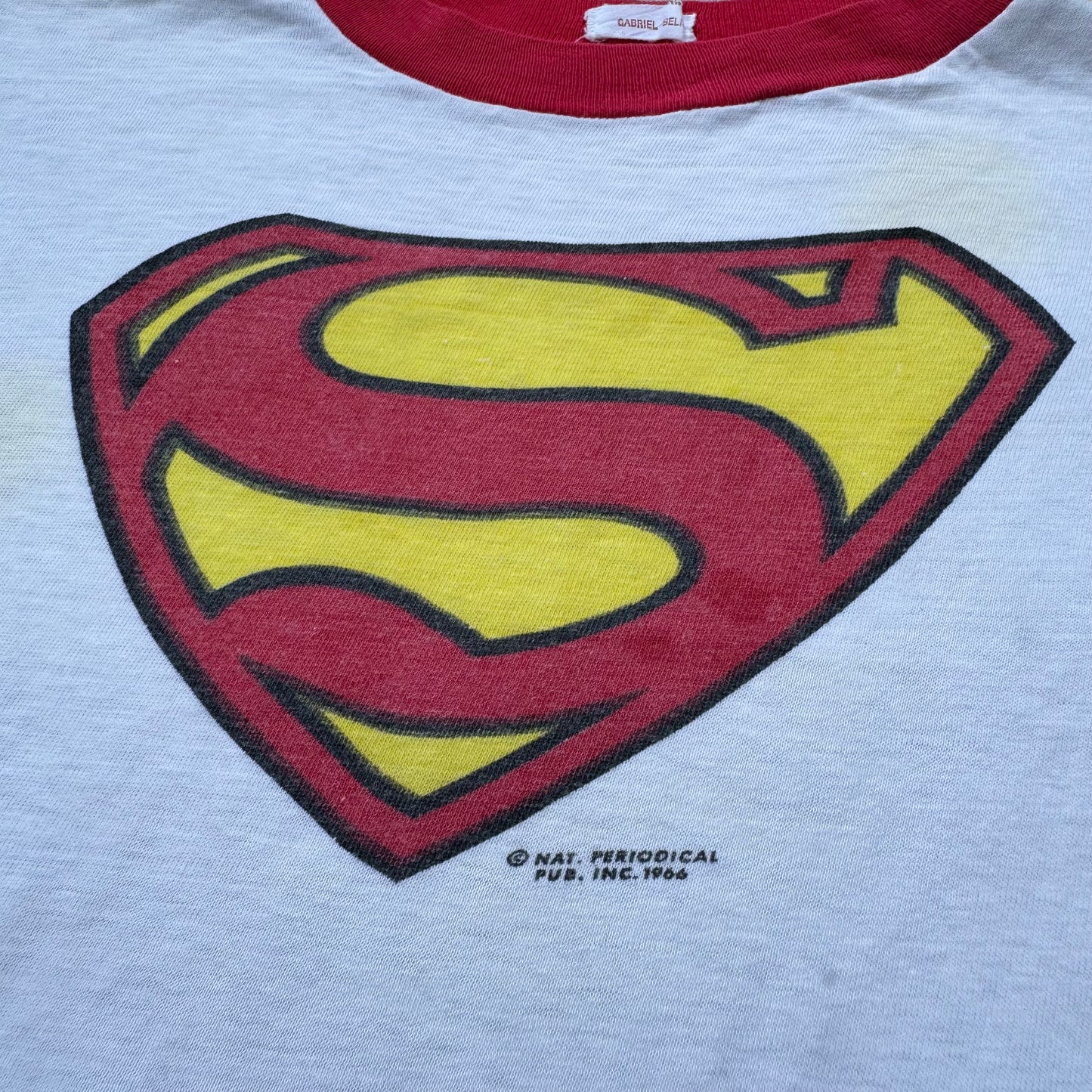 60s Kids Vintage Rare Superman Big Logo White Short Sleeve T-Shirt 4Y 5Y 6Y