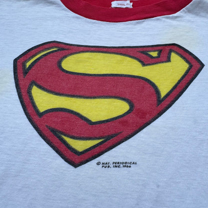 60s Kids Vintage Rare Superman Big Logo White Short Sleeve T-Shirt 4Y 5Y 6Y