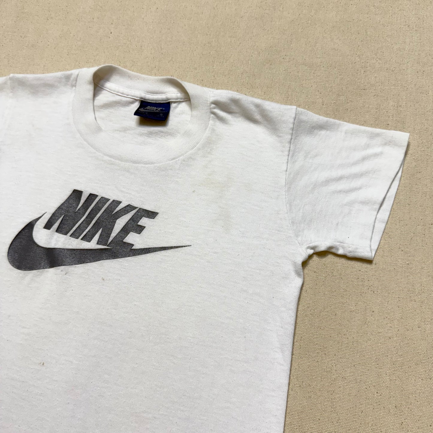 80s Kids Toddler Vintage Nike Blue Tag Gray Big Logo Print Single Stitch White Tshirt / 4T 5T 6y / Made in USA