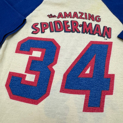 1977 Kids Baby Vintage Marvel The Amazing Spiderman Double Sided Raglan Light Yellow 3/4 Sleeve Single Stitch T-Shirt 2T 3T Made in USA