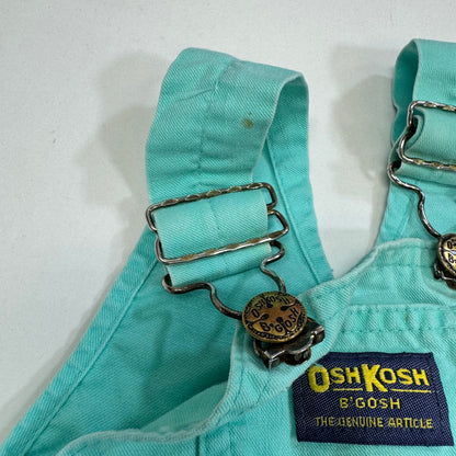 90s Kids Toddler Infant Vintage Baby B’Gosh Oshkosh 2 Piece Set Turquoise Overall White Ruffle T-shirt With Floral Accents /6m 9m / Made in USA