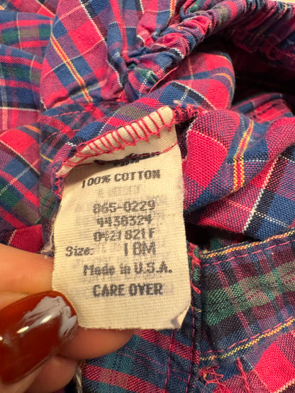 90s Kids Toddler Infant Vintage Baby B’Gosh Oshkosh Pink PurplePlaid Criss Cross Overall /18m / Made in USA