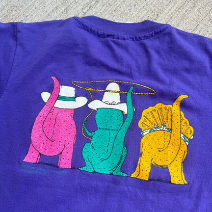 90s 1993 Kids Youth Vintage Prehistoric Posses Dinosaur 50/50 Purple T-Shirt 7Y 8Y 9Y Made in USA