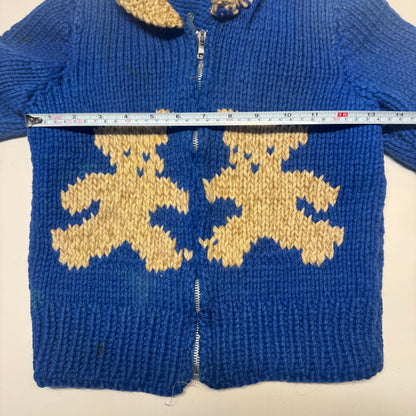 50s 60s Kids Toddler Vintage Blue Cowichan Sweater With Bears/ 3T 4T 5T