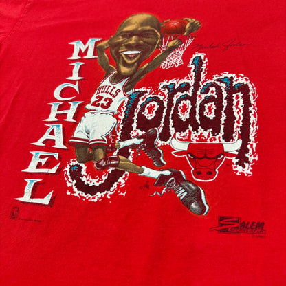 1990 Kids Vintage Michael Jordan Dunk Cartoon NBA Chicago Bulls Red Single Stitch Short Sleeve T-Shirt 14Y 16Y