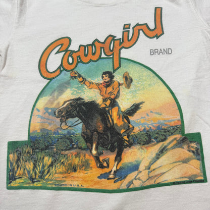 80s Kids Toddler Vintage Cowgirl Western Print White Single Stitch Short Sleeve T-Shirt 100% Cotton XS 4Y 5Y Baby Tee Made in USA