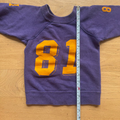 70s 80s Kids Toddler Vintage Purple Long Sleeve Crew Pullover Yellow 81 Print Front and Back and Sleeves 2T 3T 4T