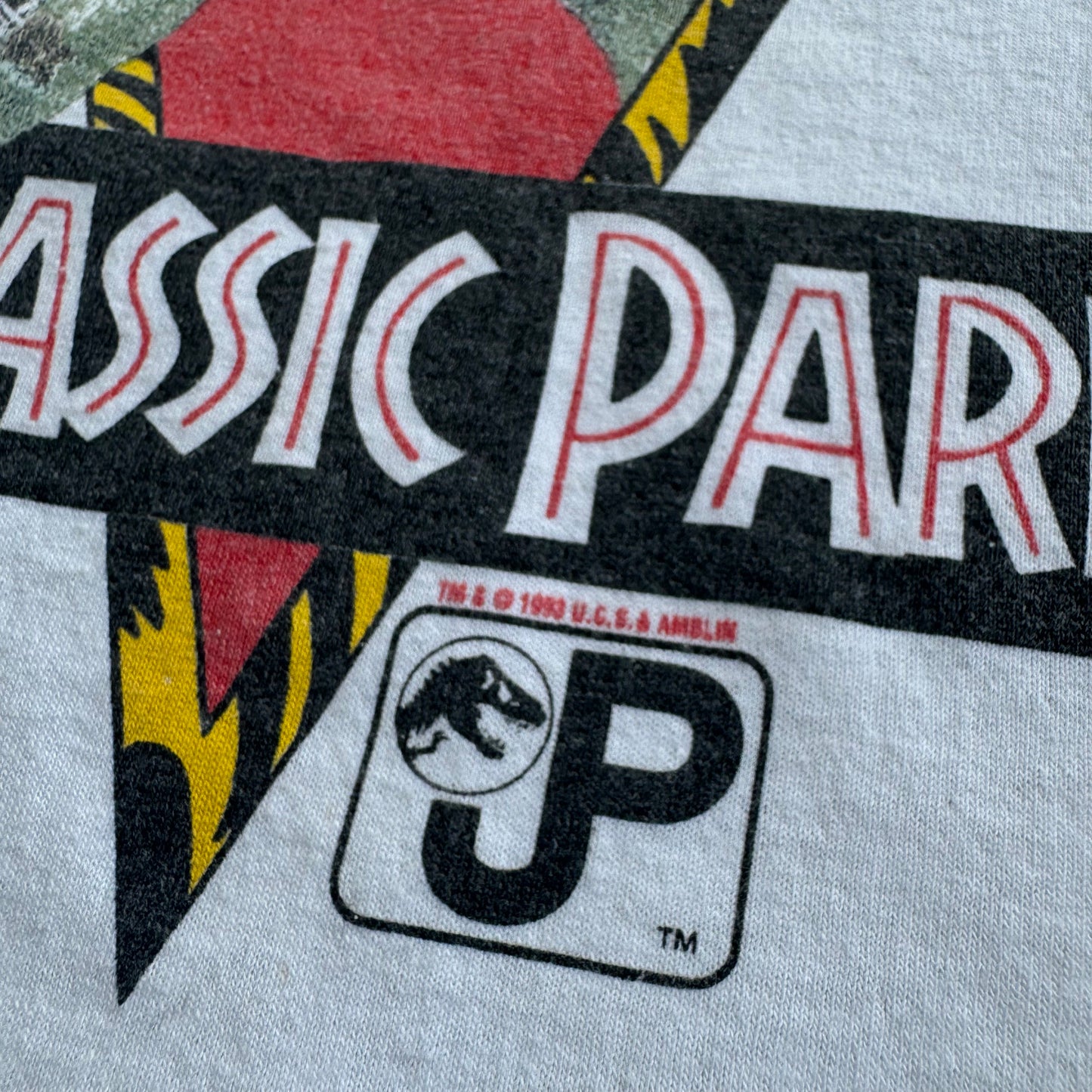 90s 1993 Kids Youth Vintage Jurassic Park T-Shirt 50/50 White T-Shirt Made in USA 12Y 13Y 14Y