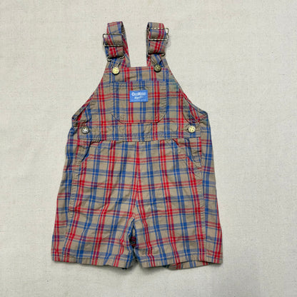 90s Kids Toddler Vintage Oshkosh Bgosh Brown Plaid Cotton Shortall / 2T 3T