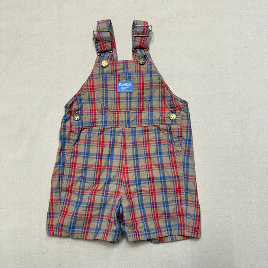 90s Kids Toddler Vintage Oshkosh Bgosh Brown Plaid Cotton Shortall / 2T 3T