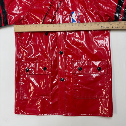 90s Kids Vintage Red NBA Chicago Bulls Hooded Rain Long Coat With Pockets 5Y 6Y