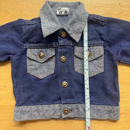 70s 80s Kids Toddler Vintage Alfredo Two Tone 100% Cotton Denim Long Sleeve Jacket 3T