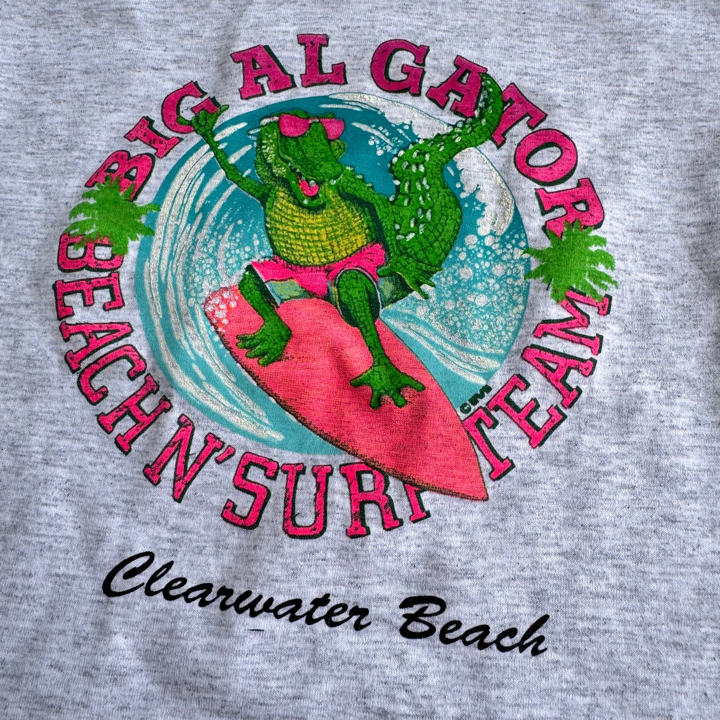 Kids Vintage Big Al Gator Beach N’ Surf Team Gray 50/50 T-Shirt Small 4/5Y Made in USA