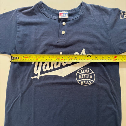 90s Kids Teens Vintage Eagle USA  Yankees Jamieson Road Volunteer Fire Co. Short Sleeve Navy T-Shirt L 14Y 15Y 16Y XS Adult Made in USA