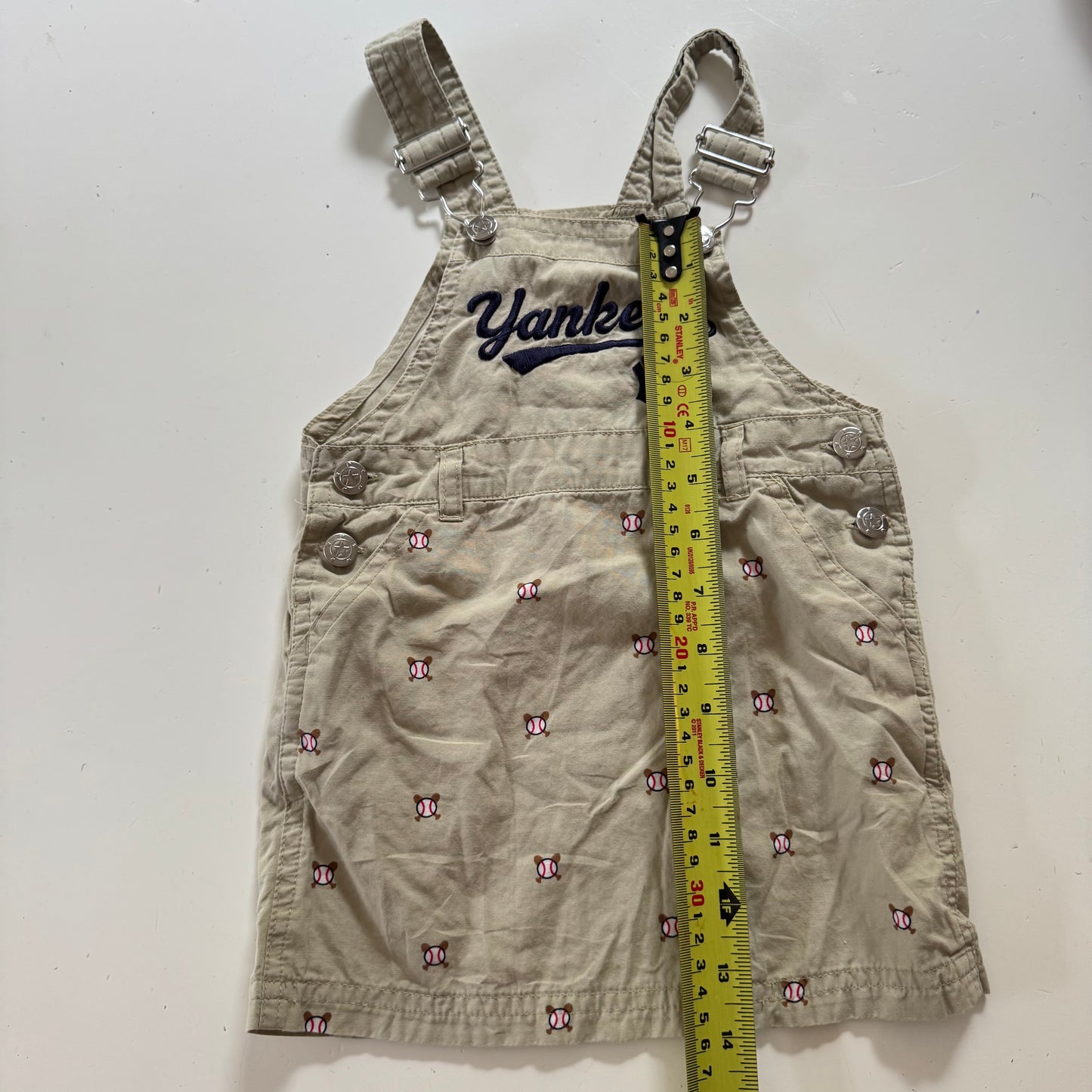 2000s Kids Girls Toddler 2 Piece  Set MLB New York Yankees Adjustable Strap Khaki Dress Baseball Pattern With Short Sleeve Navy T-Shirt 18 m