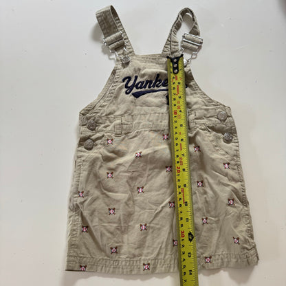 2000s Kids Girls Toddler 2 Piece  Set MLB New York Yankees Adjustable Strap Khaki Dress Baseball Pattern With Short Sleeve Navy T-Shirt 18 m