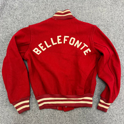 60s Vintage Kids Bellefonte Red Varsity Snap Jacket Size 10-12Y