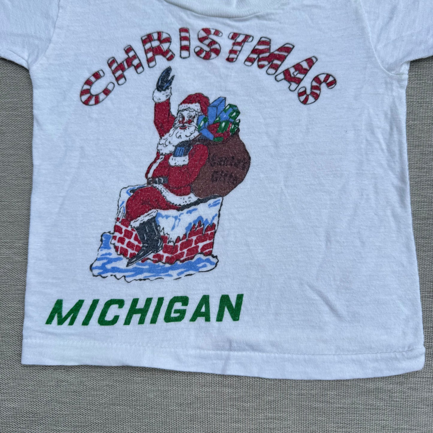 60s Kids Baby Vintage Christmas Santa Claus Michigan White Short Sleeve T-Shirt 12m 24m