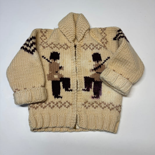 50s 60s Kids Toddler Vintage Beige Brown Royal Guard Heavy Talon Zipper Cowichan Sweater / 2Y 3Y 4Y