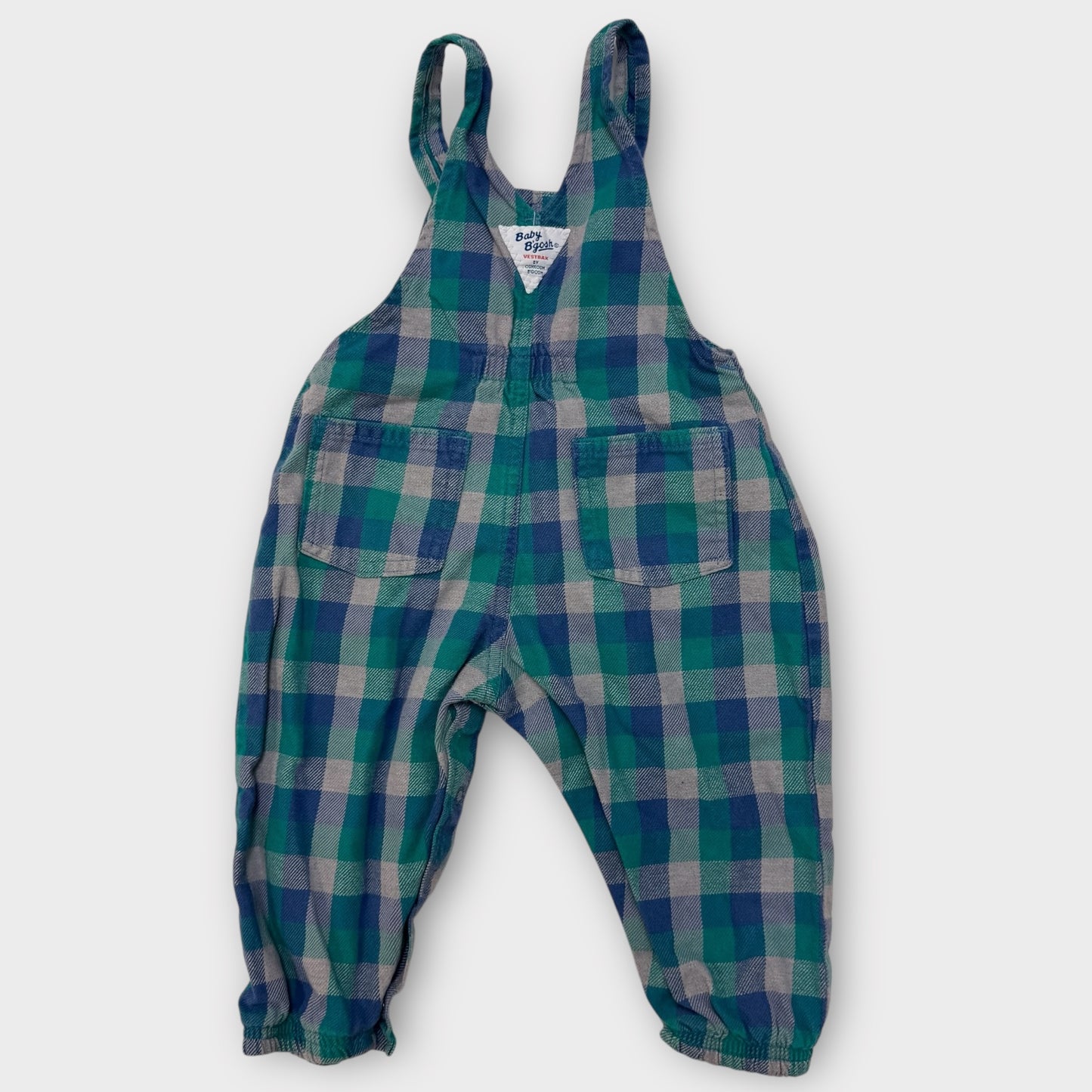 Baby Vintage Oshkosh B’Gosh Vestbak Plaid Bubble Overall 100% Cotton Blue Label 18m Made In USA