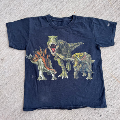 Kids Vintage Sarett Nature Centre Dinosaur Double Sided Black T-Shirt 7Y 8Y 9Y