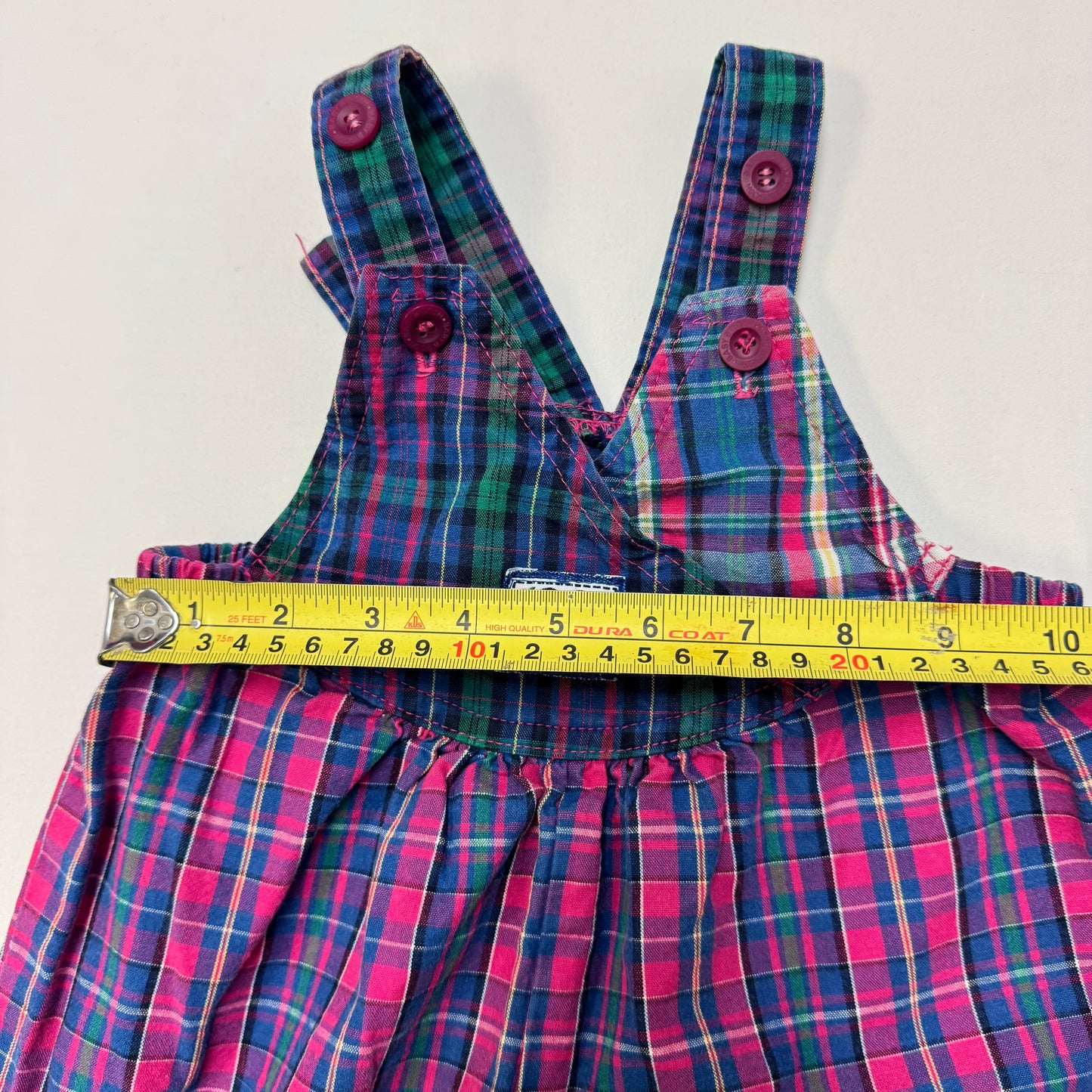 90s Kids Toddler Infant Vintage Baby B’Gosh Oshkosh Pink PurplePlaid Criss Cross Overall /18m / Made in USA