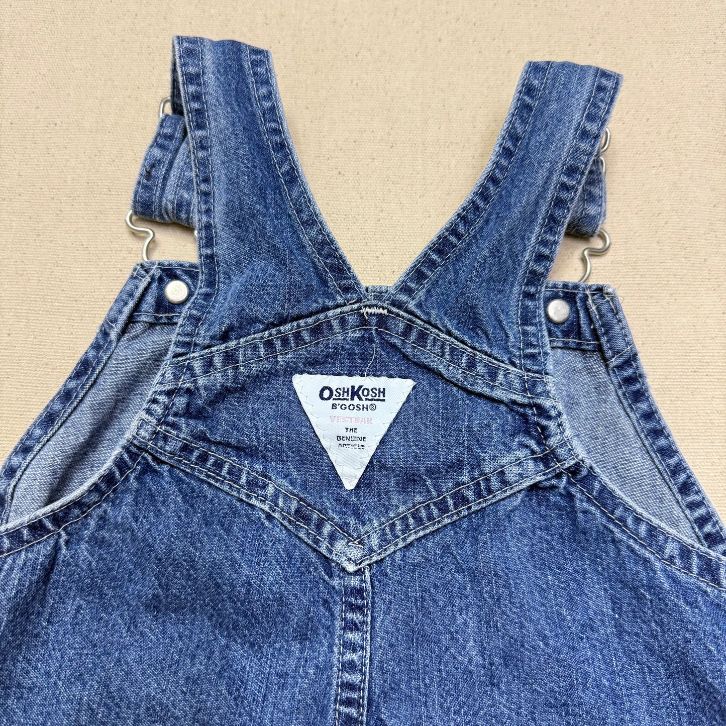2000’ Y2K Kids Toddler Vintage Oshkosh Bgosh Lace Hand Stitched Loose Fit Denim Overall / 3T