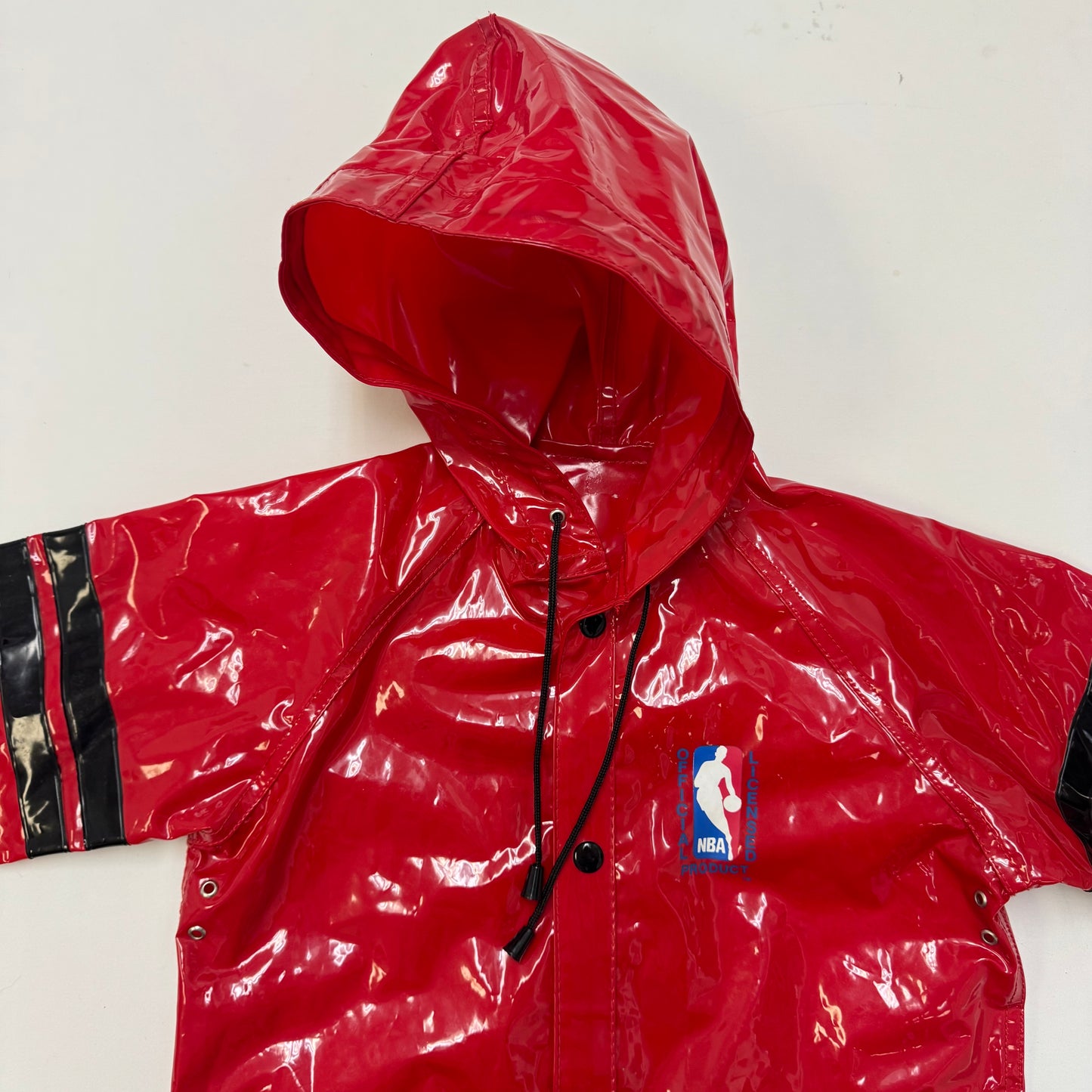 90s Kids Vintage Red NBA Chicago Bulls Hooded Rain Long Coat With Pockets 5Y 6Y