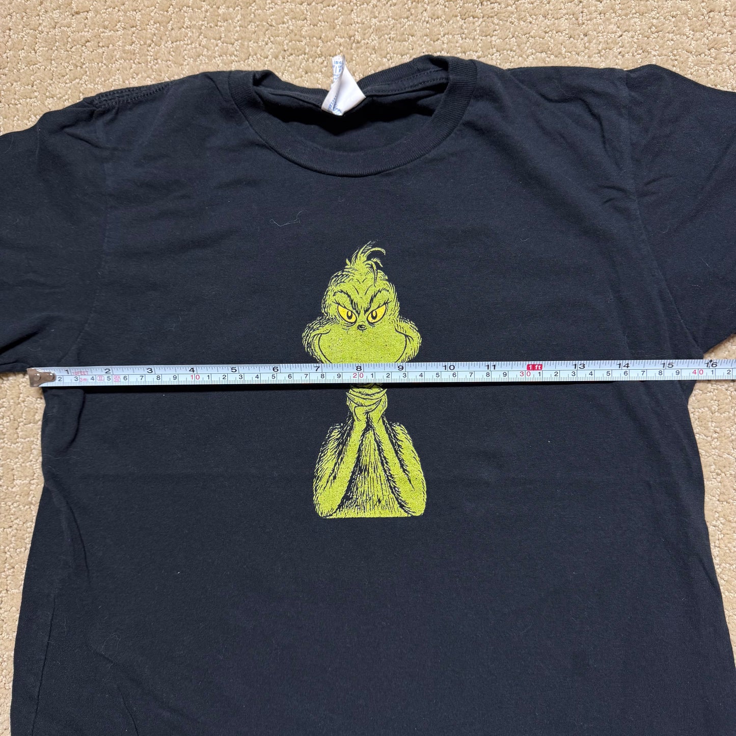 2000s Kids Vintage Grinch Character Print on Black Short Sleeve T-Shirt M 9Y 10Y Baby Tee