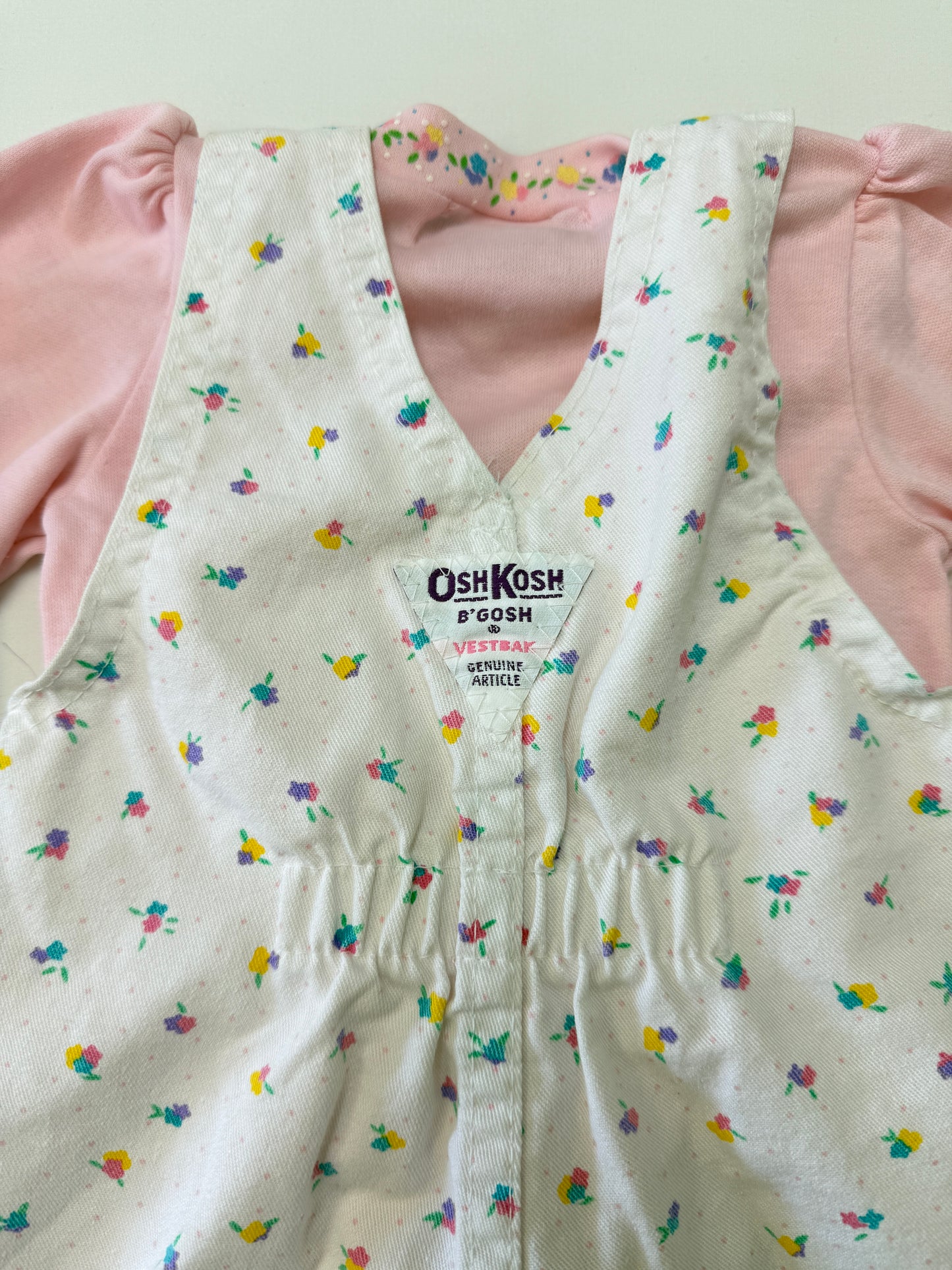 90s Kids Infant Baby Vintage Oshkosh Bgosh Floral AOP Longsleeve Shirt and Overall 2pc Set / 0m 3m / Made in USA