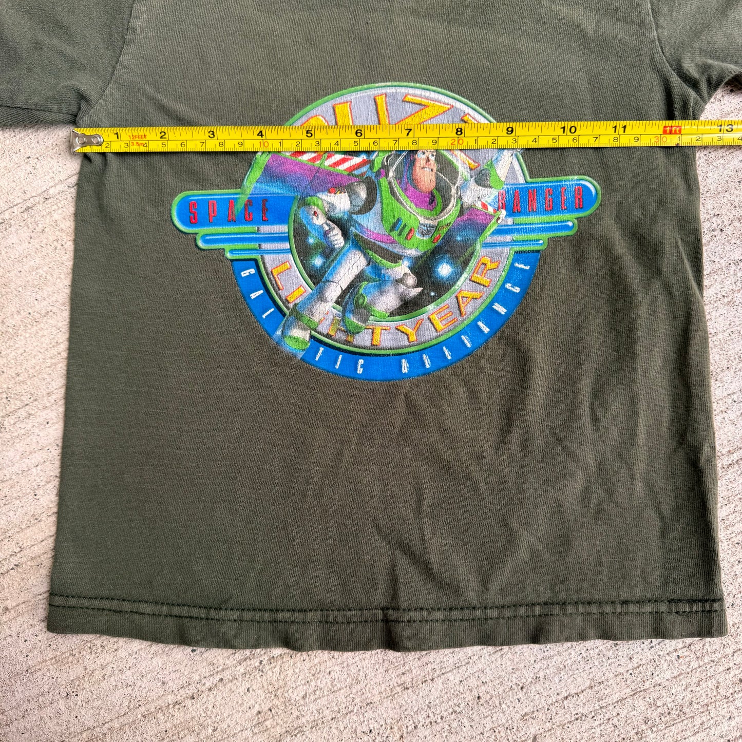 90s Kids Vintage Toddler Buzz Lightyear Army Green 100% Cotton T-Shirt 2Y 3Y 4Y