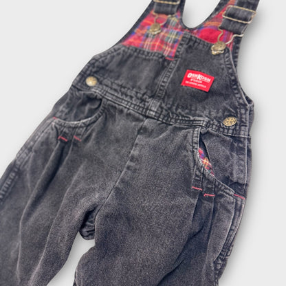 Kids Toddler Vintage Oshkosh B’Gosh Vestbak Black Denim Lined Flannel Plaid Overall 3T Made in USA