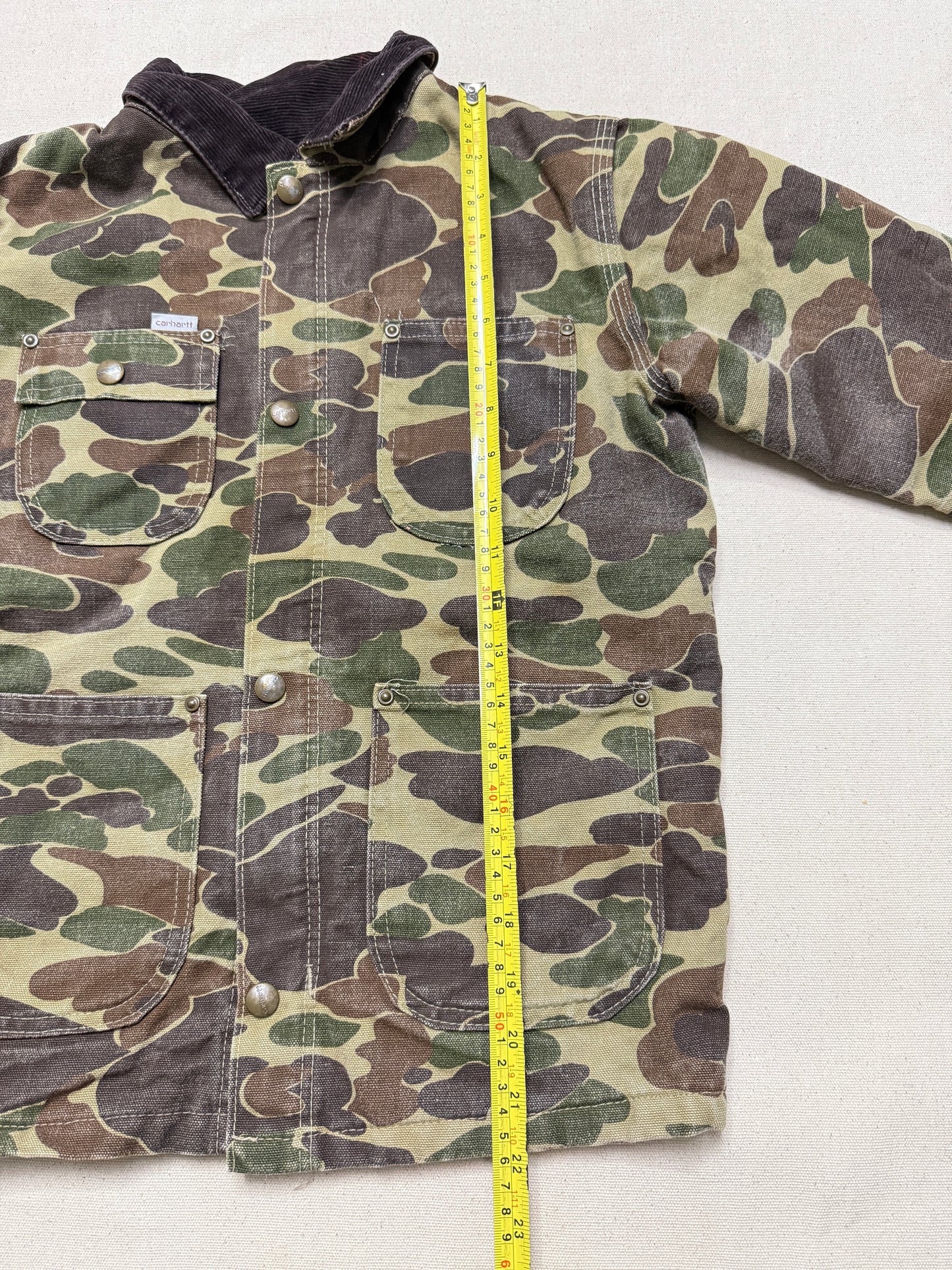 80s Kids Youth Vintage Carhartt Rare Duck Hunting Camo Corduroy Collar Quilt Lined Jacket / 7y 8y 9y