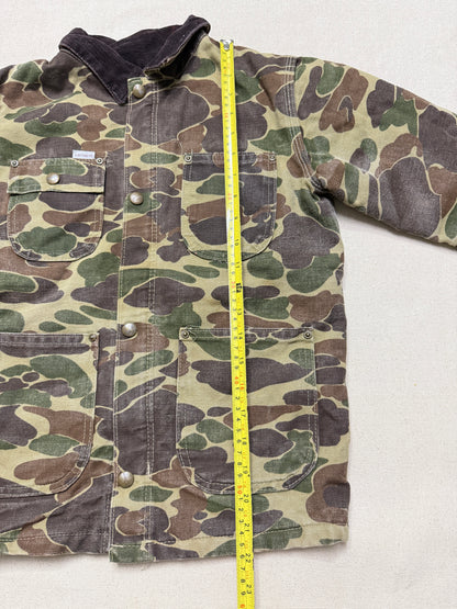 80s Kids Youth Vintage Carhartt Rare Duck Hunting Camo Corduroy Collar Quilt Lined Jacket / 7y 8y 9y