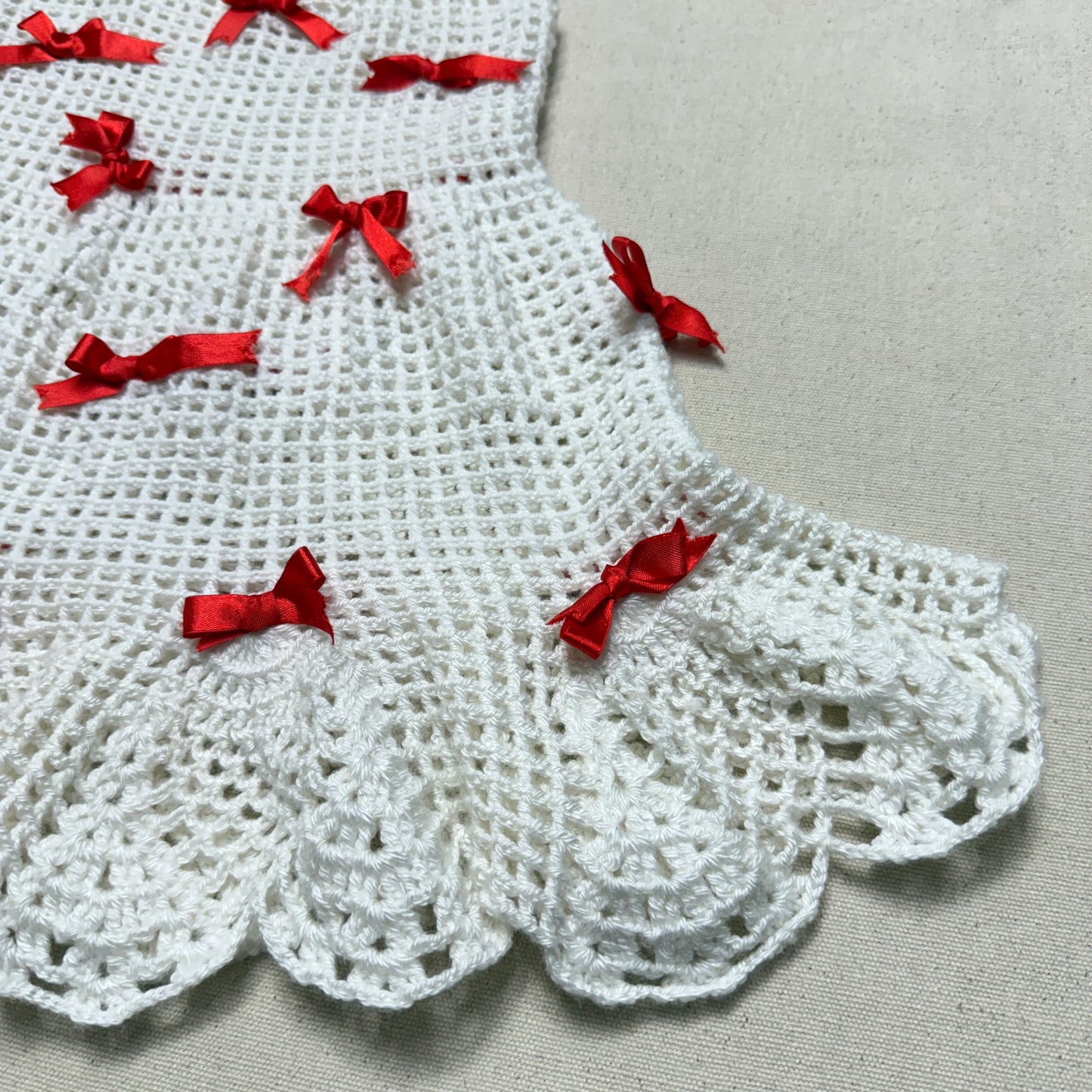 Kids Toddler Vintage Handmade Crochet Knit Removable Ribbons Design Dress / 3T 4T