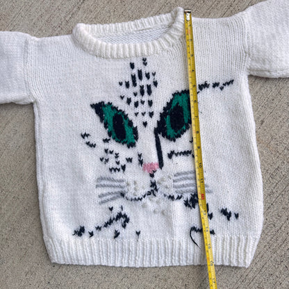 Kids Toddler Cat Animal Hand Knit Pullover Sweater 4Y 5Y 6Y