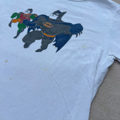 70s 80s Kids Vintage Batman and Robyn Cartoon Print White Short Single Stitch T-Shirt 3Y 4Y 5Y